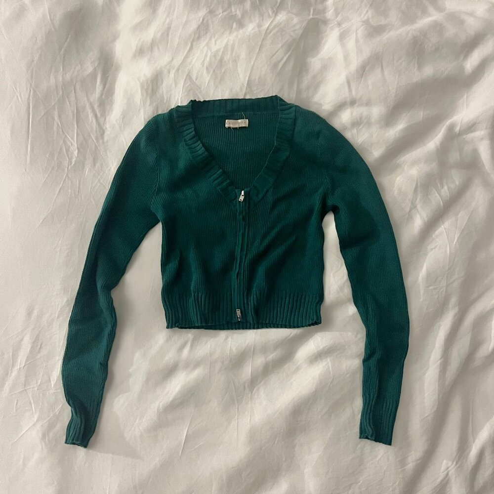 XS Pacsun Dark Green Zip-up Cropped Long Sleve